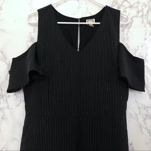 Movint Pinstripe Cold Shoulder Jumpsuit